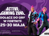 Plakat Active Gaming Zone w Galerii Młociny — Dołącz do gry w Fortnite 25–30 maja
