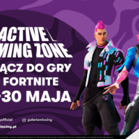 Plakat Active Gaming Zone w Galerii Młociny — Dołącz do gry w Fortnite 25–30 maja