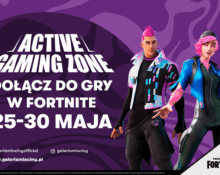 Plakat Active Gaming Zone w Galerii Młociny — Dołącz do gry w Fortnite 25–30 maja