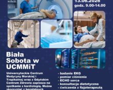Plakat Białej Soboty w UCMMiT Gdynia — 13 czerwca 2026, godz. 9:00–14:00, bezpłatne badania EKG, ECHO serca, pomiar ciśnienia, konsultacje dietetyczne i kardiologiczne