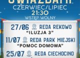 Plakat Kina pod Gwiazdami w Redzie - trzy bezpłatne seanse filmowe w czerwcu i lipcu 2026, godz. 21.30